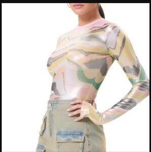 AFRM see- through multi colored long sleeve tee with thumb holes size small